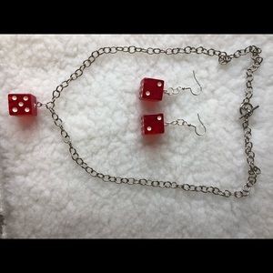 Set of jewelry dice earring and necklace dangle earrings chain necklace handmade